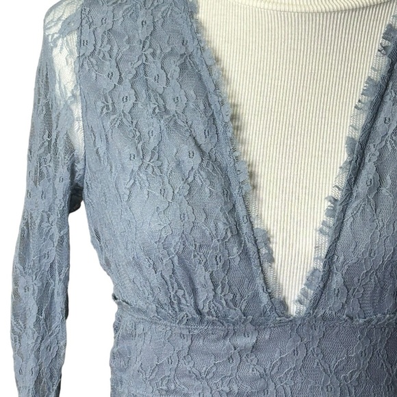 Free people when in Rome slip Dress Deep V Neck Sheer Long Sleeve Lined Soft Med - Picture 4 of 7